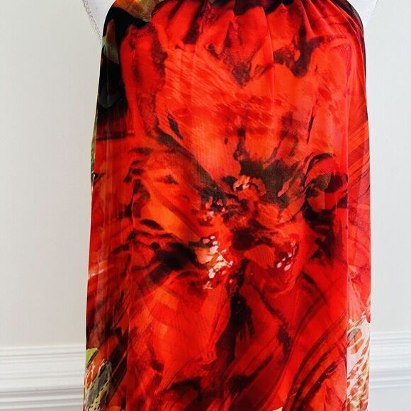 🎉Clearance🎉Cato Red Long Flowy Beaded Layered Chiffon Summer Dress Small - Picture 4 of 11